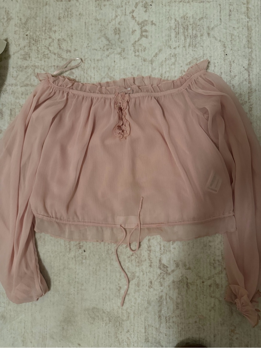 Bershka Sheer Off-Shoulder Crop Top - Dusty Pink